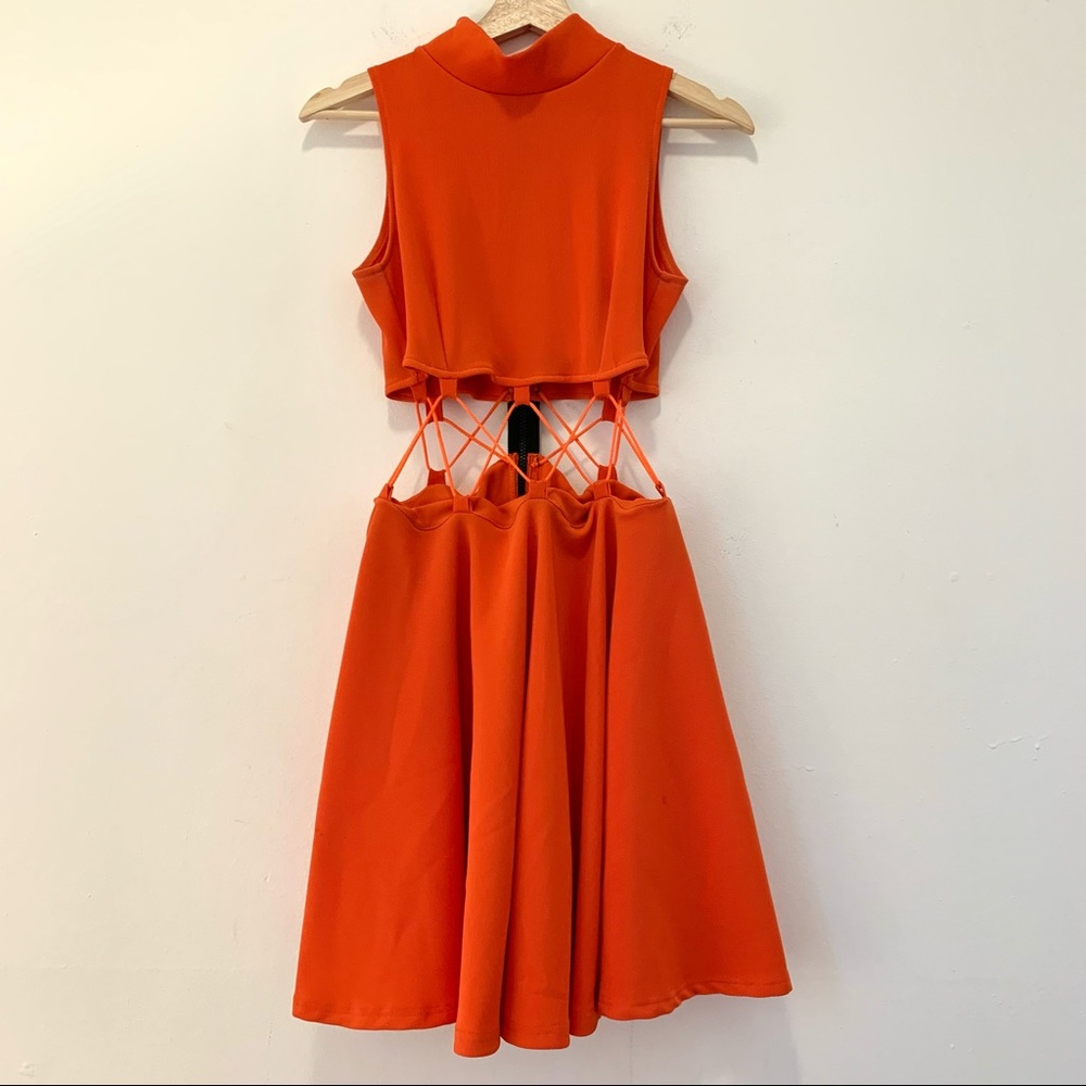 Women’s Tangerine Cut Out Sleeveless Mini Dress